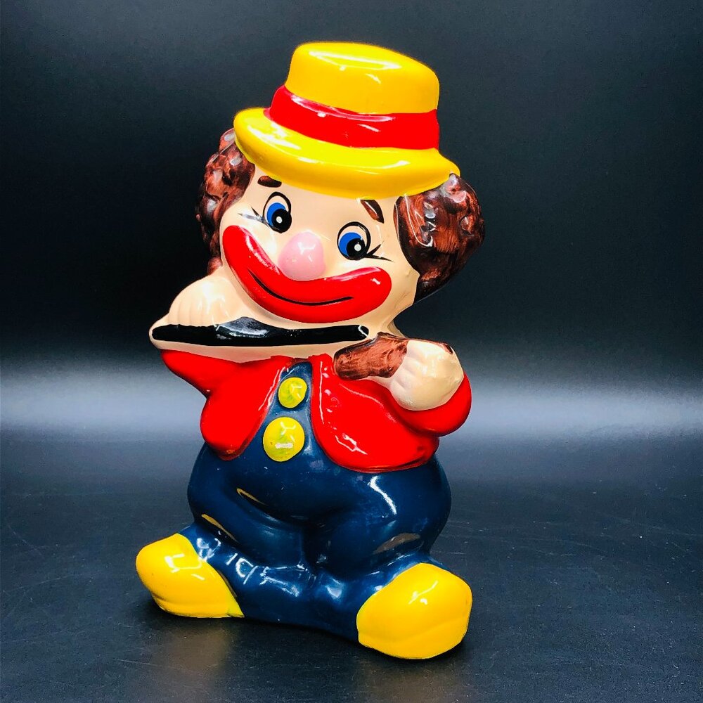80s Violin Musician Clown Coin Bank, Retro Kitsch, Vintage Chalkware Piggy Bank